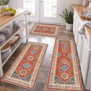 3-Piece Bohemian Kitchen Mat Set – Anti-Slip Floor Mat, Entryway Mats