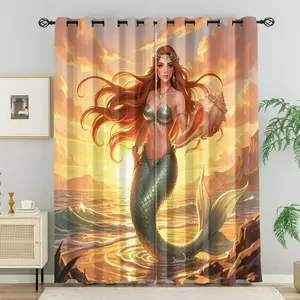 2Pcs Dreamy Ocean Style Blackout Curtains, Sun Protection, Sound Insulation And Easy Care. Ideal for Kids' Rooms And Princess Rooms. Safe, Stylish, And Enhances Artistic And Fairytale Ambiance.