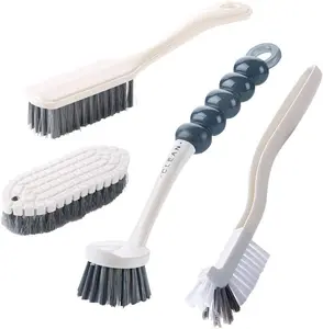 4 Pack Multi Purpose Scrub Brush Set – Kitchen Cleaning Brushes with Stiff Bristles & Ergonomic Handles