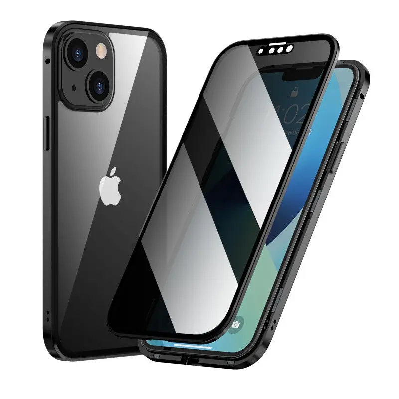 Suitable for iPhone 15 promax anti-peep buckle Magneto mobile phone case Apple 14 double-sided glass 13 protective cover