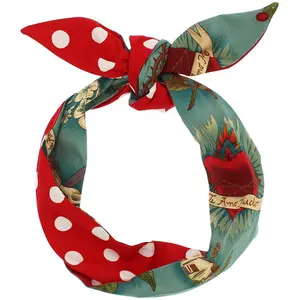 JuneStudioDesign Extra Long Wide Wired Cotton Pattern Headband|Tie Knot|Twisted|Fabric|Dolly Bow|Turban|Hair Bun|Ponytail Scarf|Braid Scarf|Hair Wrap|Vintage|Art Retro|Polka Dots