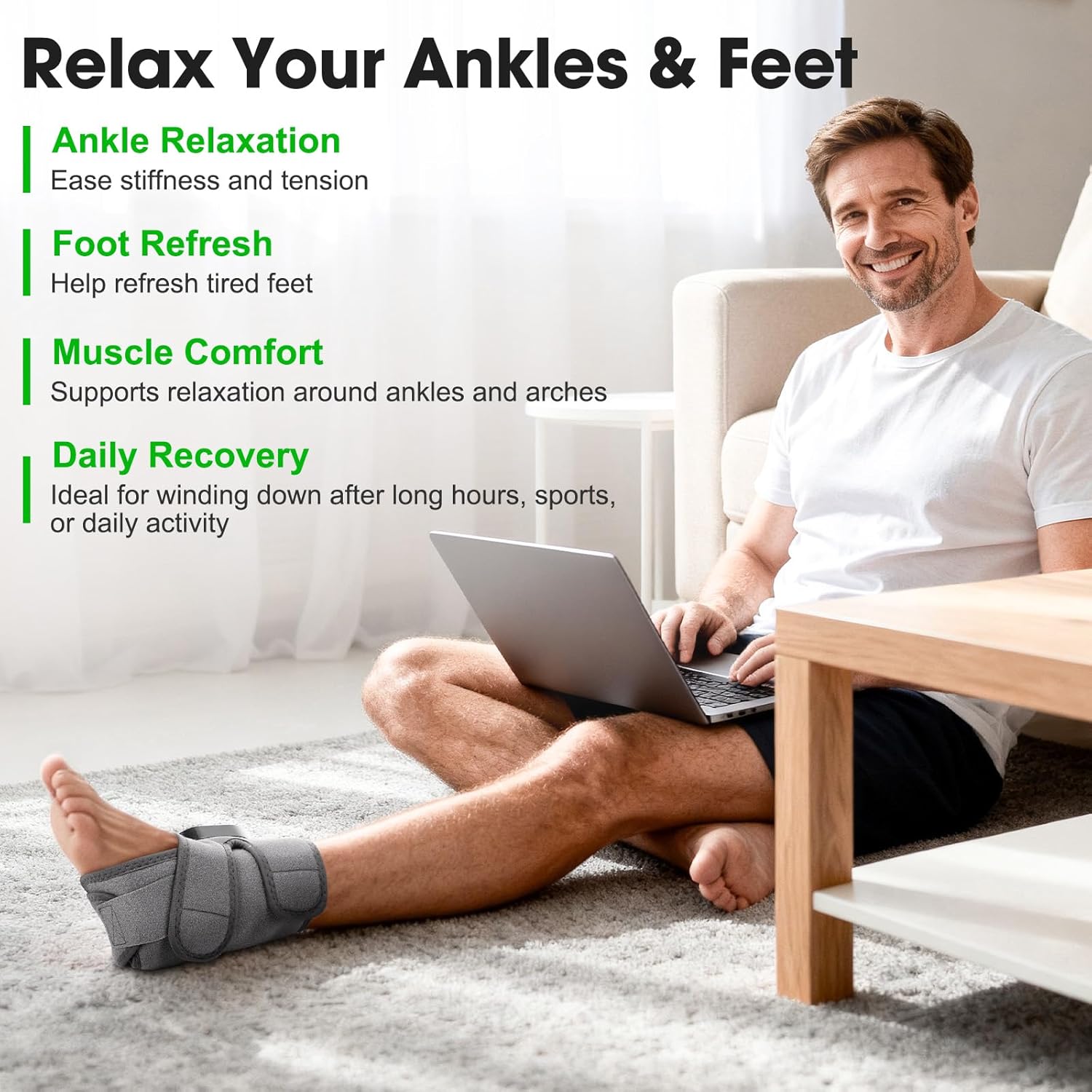 Cordless Ankle Massager for Pain Relief, Foot Massager for Neuropathy, Foot and Ankle Massager, Ankle Heating Pad with Massage, Adjustable Timer, 6 Heat Levels, 3 Vibration Modes, Single One ,Durable Ankle Support ,Durable Ankle Support