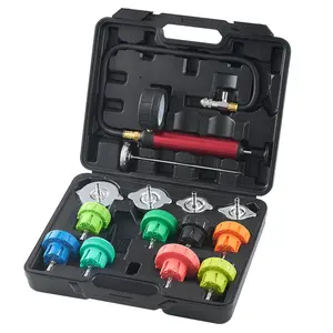 VEVOR 14 pcs Universal Radiator Pressure Tester Kit, Coolant Pressure Tester Kit with Manual Pump and Color-coded Steel Test Cap Adapters, with Toolbox, For Cars Motorcycles Trucks Cooling System