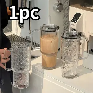 1PC 530ml/18oz Large Capacity Straw Cup with Lid, Fashionable INS Style Summer Iced Coffee Cup, Reusable Drinking Cup, Suitable for Coffee, Tea, Whiskey, American Espresso and Latte, Drinking Tumbler