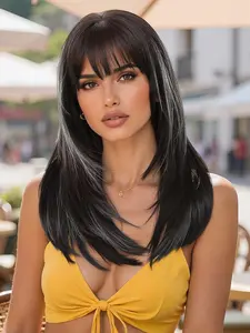 Women's Long Straight Gradient Wig with Bangs, Synthetic Hair Replacement System for All Occasions, Natural Look & Comfortable Wear, Synthetic Material Wigs, Machine Made Wigs