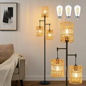 Demilare Boho Floor Lamp, Farmhouse Rattan Floor Lamp for Living Room, Corner Tree Floor Lamps, modern floor lamp,Rustic Standing Tall Lamp for Bedroom, Office,dining room, Indoor Decorative Light Adjustable Lighting,Stock Up,Mother's Day