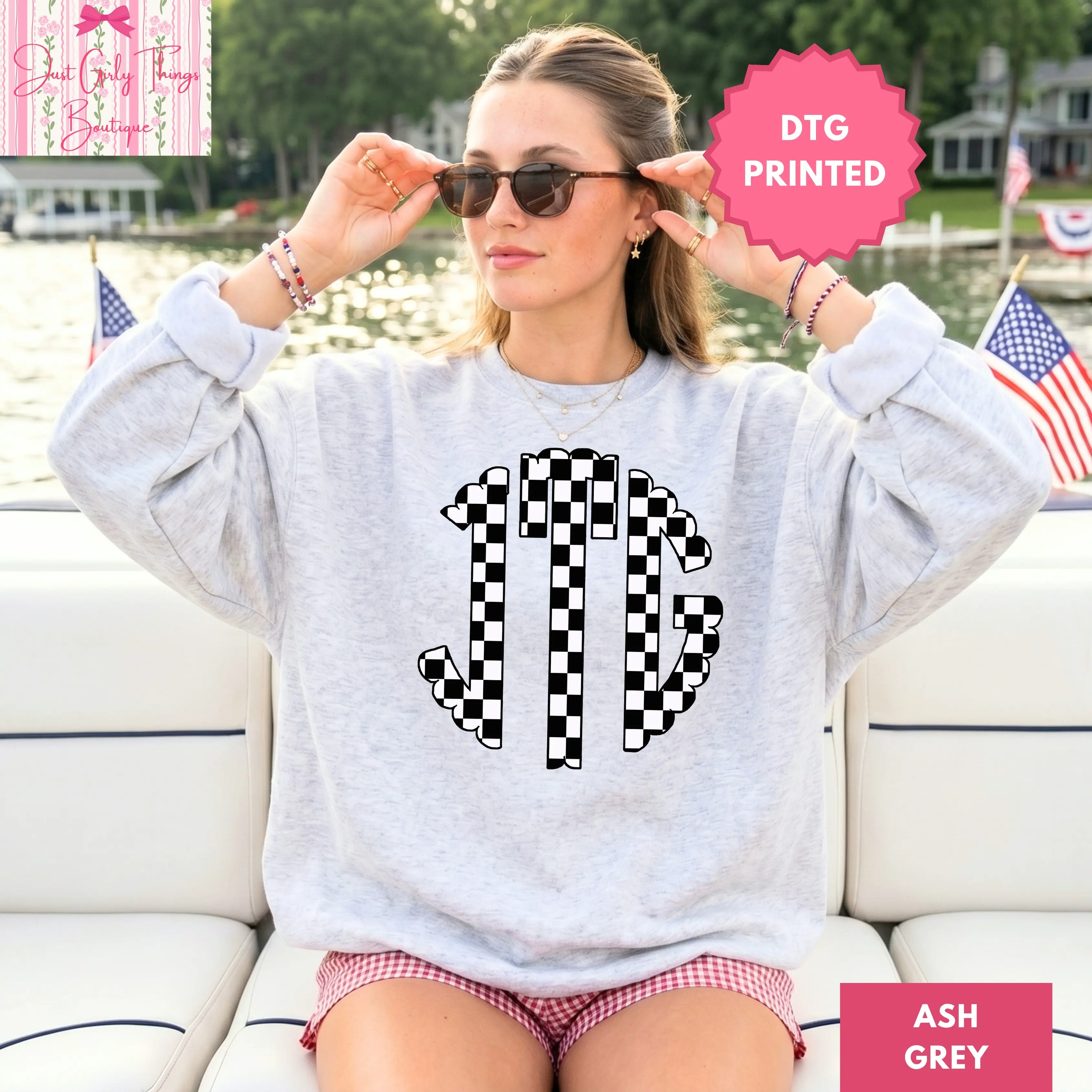 Custom Checkered Monogram Sweatshirt ~ (Leave First Name Initial, Last Name Initial, Middle Name Initial in Notes at Checkout), Checkered Sweatshirt, Custom Name Sweatshirt, Personalized Name Sweatshirt, Custom Monogram Sweatshirt, Monogrammed Sweatshirt