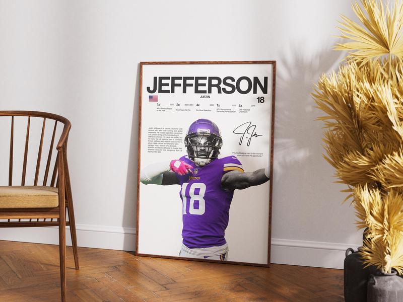 Justin Jefferson Poster, Wall Print, Football , Poster Print, Sports Decor, Minnesota Poster, Football Gift, Poster Gifts, Gift For Fan - Unframed