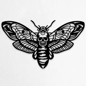 Gothic Style Death Head Moth Design Wall Art, Western Wall Art, Metal Wall Hanging Decor, Wall Decor for Home Living Room Bedroom Garden