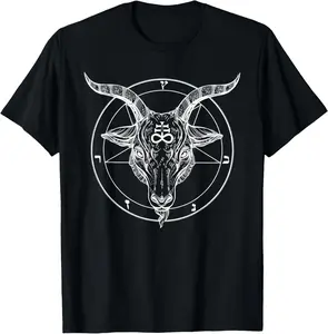 Pentagram Tee - Baphomet Satanist Goat Tee - Stay Weird Casual Short sleeve Cotton T-Shirt