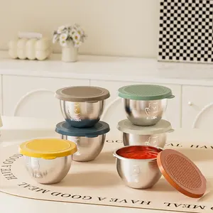 Stainless Steel Seasoning Cup with Random Color Lid, 6 Counts/set Reusable Seasoning Container, Portable Sauce Cup for Salad Dressing, Kitchen Accessories, Utensils, Food Containers