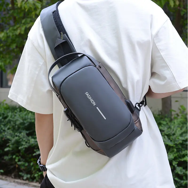 Men's Waterproof Plain Casual Skull Design Canvas Crossbody Chest Bag - Anti-Theft, Password Lock, USB Charging Port - Ideal for Daily Outings, Motorcycle Riding - For Security-Conscious On-The-Go Users