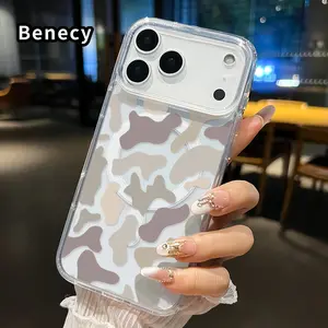 Magnetic Phone Case for iPhone 17 16  Pro Max Plus 15 14 13 12 11 Air E Soft Camouflage  Printed Clear Acrylic All Coverage Cover Support Wireless Charging