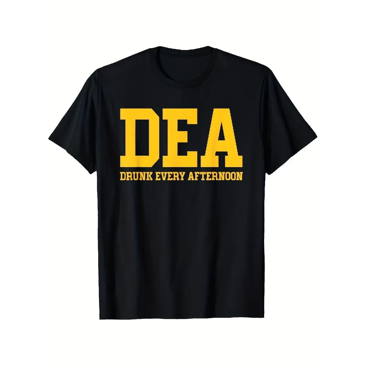 [100% Cotton] 100% Cotton Funny DEA Agent Drinking T-Shirt - DEA Agent Novelty Gift with "Drunk Every Afternoon" Slogan - Black & Yellow DEA Logo Print - Loose Fit Casual Shirt for, DEA-Themed Parties & Events - Retro Humor Apparel