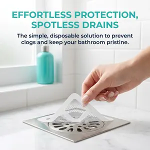 50 Counts Disposable Shower Drain Cover Hair Catcher, Mesh Stickers for Shower Drain Bathroom Sink, with strong adhesive fits tightly on drains