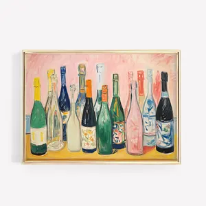 Bar Cart Art Wine | Kitchen Wall Art | Wine Bottle Painting | Printable Wall Art | Wine Art Print | Vintage Wall Art | Kitchen Wall Decor UNFRAMED