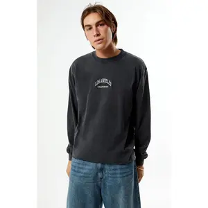 Pacsun Men's Washed Black Los Angeles Embroidered Long Sleeve T-Shirt