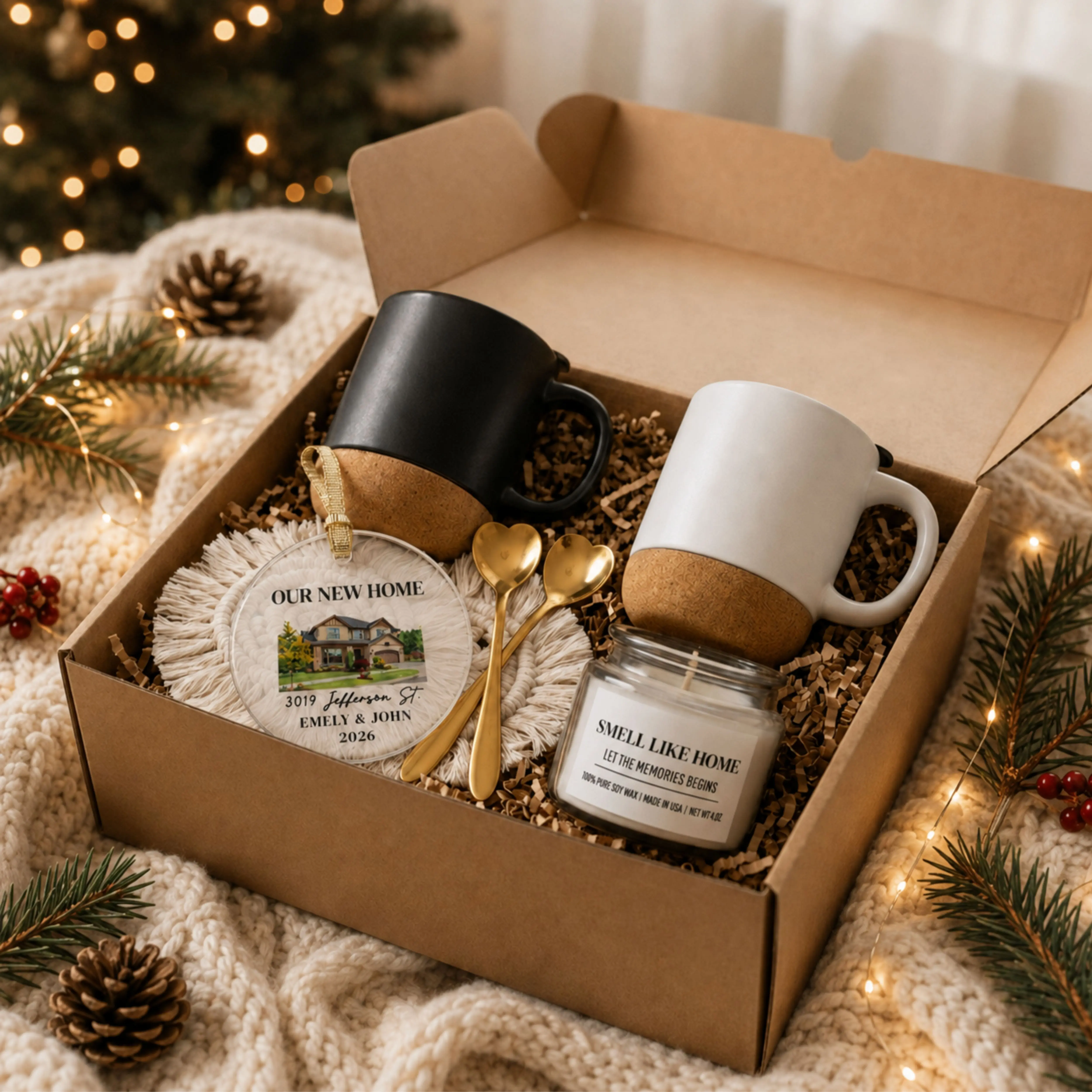Personalized First Christmas in New Home Gift Box with Custom House Ornament