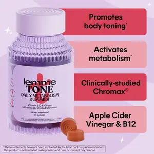 Lemme Tone Metabolism Gummies, Apple Cider Vinegar, Clinically Studied Chromium, B12, Ginger Root Extract, Watermelon Apple Flavor (30 Day Supply)