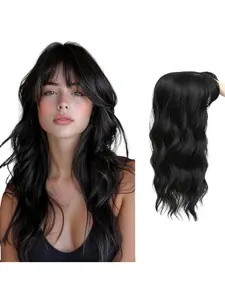 Women's Wig Hair Block, 22 Inch Natural Voluminous Water Wave Long Curly Hair Top Wig Piece, Air Bangs Wig for Women, Hair Replacement Blocks, Synthetic Hair Wigs