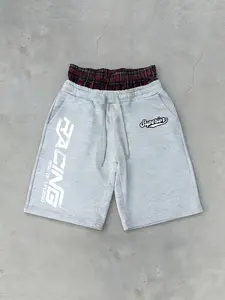 Double Layer Plaid Shorts, Street Style Athletic Activewear Fitness Outdoor Y2K Trendy Shorts, Casual Fitted Graphic Pants, Elastic Waist, H Type Silhouette