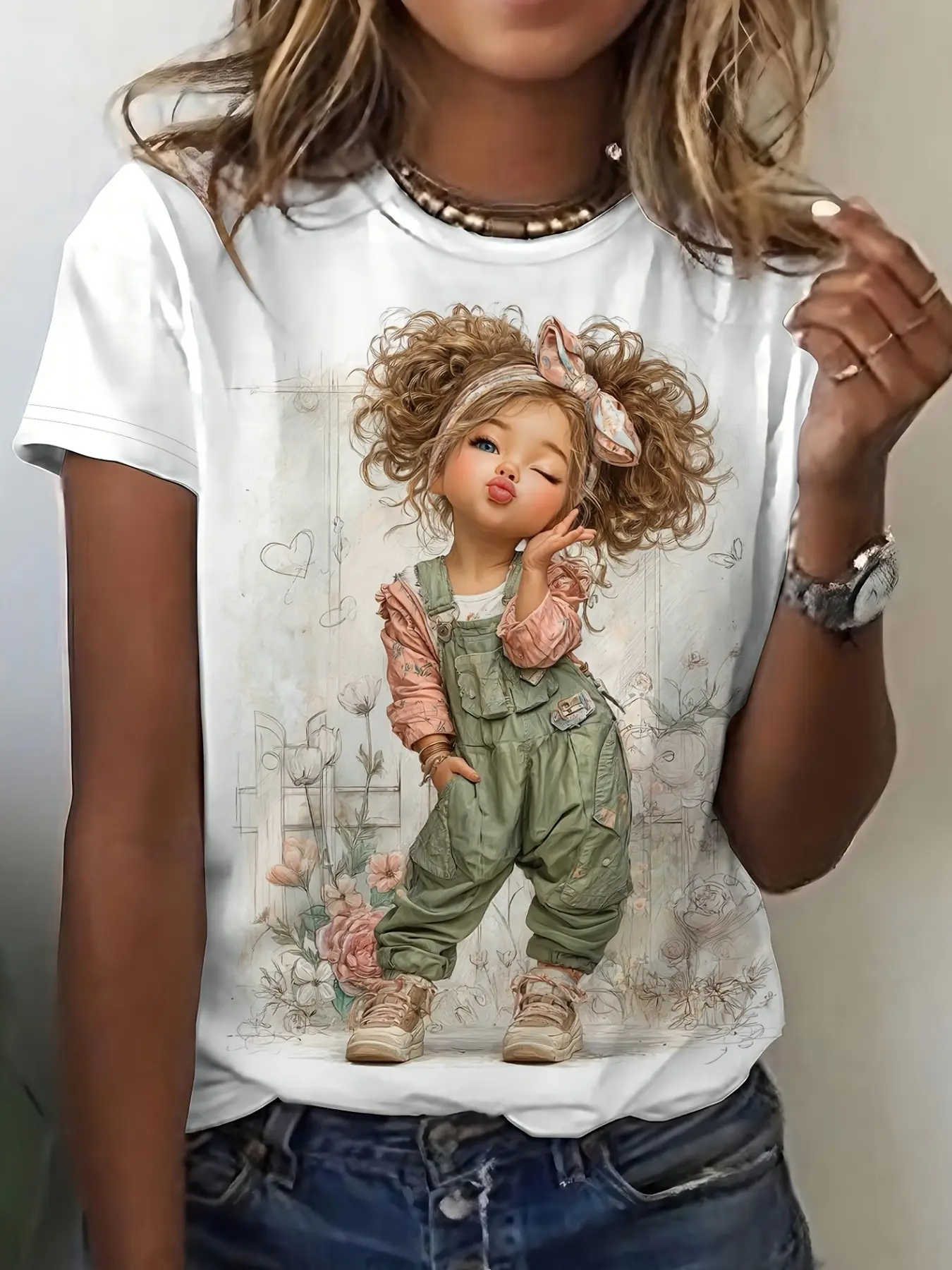 Cute Cartoon Print Short Sleeve T-Shirt for Women, Womenswear, Summer New Loose Fit Top, Casual Summer Tee, Comfortable and Breathable, Casual Style