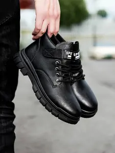 Men's British Style Work Boots | Height Increase Leather Shoes | Vintage High-Top Design Walking Shoes