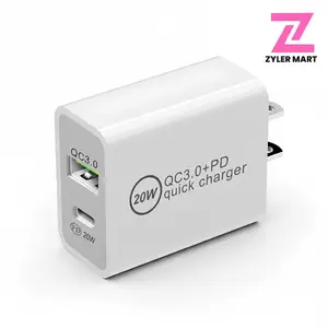 PD 20W Fast Charger USB-C Quick Charger for iPhone 14/13/12/11/XR/8, Android, Tablet – Type C Wall Adapter Smartphone Portable Charger Block Charging Device