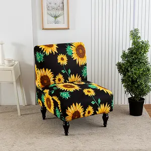 Printed Armless Chair Slipcover - Removable Washable Furniture Protector for Slipper Chairs, Stretch Fit Cover