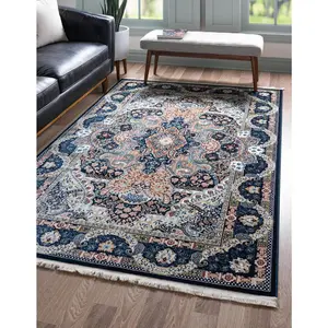 Navy Blue Nain Design Rug