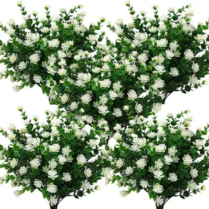 10 Bundles Artificial Fake Flowers, UV Resistant Faux Outdoor Plastic Shrubs, Realistic Eucalyptus Rose Mixed Bouquet, Weather Resistant Fake Greenery Plants for Home Garden Patio Wedding Balcony Indoor Outdoor Decor, All Season Aesthetic Decoration tikto