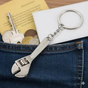 Heavy Duty Mechanical Keychain for Car Enthusiasts - Industrial Style Metal Keyring with Wrench Tool Design, Creative Automotive Repair Themed Accessory for Men