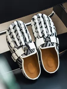 Men's Stylish Jacquard Mule Slides, Trendy Backless Slip-On Loafers, Adjustable Buckle, Comfort Cushion, Breathable Lightweight, All Seasons, Footwear