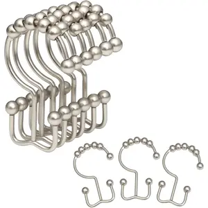 Shower Curtain Rings, OEH Shower Curtain Hooks, Rust-Resistant Metal Shower Hooks for Curtain, Double Glide Shower Curtain Hooks for Bathroom Shower Curtain & Shower Liner, Set of 12, Matte Nickel… OEH