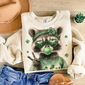Funny Raccoon St. Patrick's Day Sweatshirt & Tshirt, Retro St Patricks Day Shirt, Coquette St Patty's Day, Lucky St Patricks Coquette Shirt, Irish