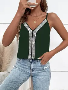 Women's Sequined Spaghetti Strap Top, Vintage Elegance, Slim Fit, Perfect for Daily, Light Dates, Casual Social Events