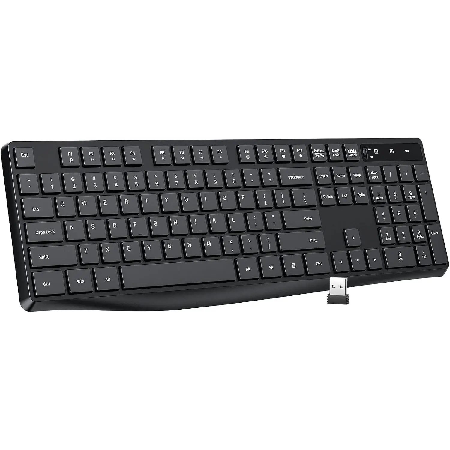 Wireless Keyboard, 2.4G Ergonomic, Computer Keyboard, Enlarged Indicator Light, Full Size PC Keyboard with Numeric Keypad for Laptop, Desktop, Surface, Chromebook, Notebook, Black