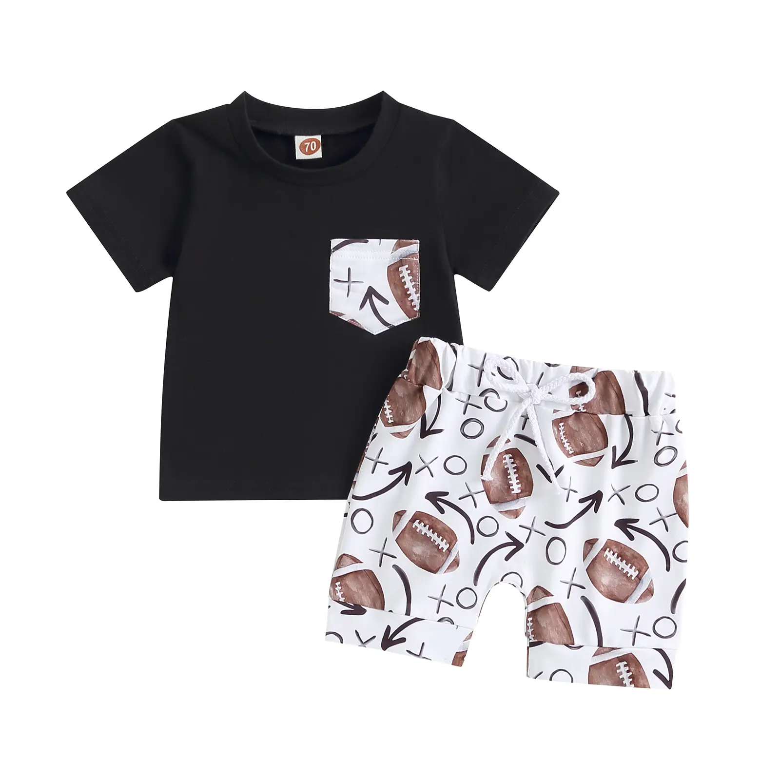 Kids Toddler Baby Boy Football Outfit Short Sleeve T-Shirt Top Rugby Print Shorts Sets Outfits 2Pcs Baby Boy Summer Clothes