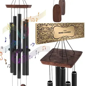 Fathersdaygift 48 In Large Aluminum Deep Tuned Sound Wind Chimes with 5 Tubes, Black Memorial Gift, Outdoor Garden Decor for Patio & Porchdealsforyoudays