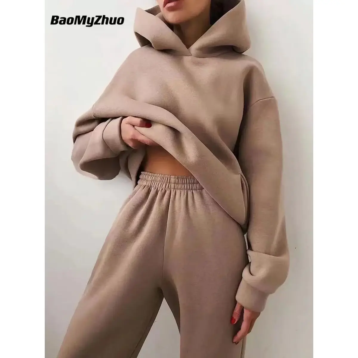 Winter Two Piece Sets Women Tracksuit Oversized Suit 2022 Autumn Trouser Suits Female Sweatshirt Solid Sports Hoodie Sportswear Does not apply
