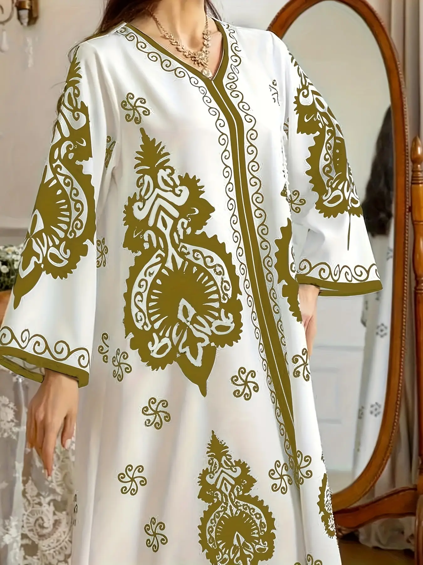Middle Eastern Digital Print Dress, Long Robe, Elegant Women's Clothing, Perfect for Casual Wear & Special Occasions