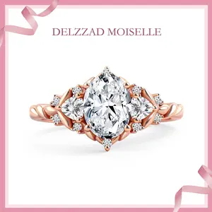 Delzzad 1.7ct Natural Oval Ring Twist Band Brilliant Rose Golden Engagement Wedding Ring Band D Color VVS Synthetic Moissanite Ring Jewelry S925 Perfect Birthday Engagement Wedding Anniversary Christmas Gift