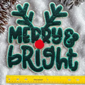 Merry & Bright chenille Fabric Iron-On Patch Pink Sequined Embroidery for Jackets Dresses DIY Christmas Decoration Hand Sewing Craft Supplies Vibrant Design Quality Material