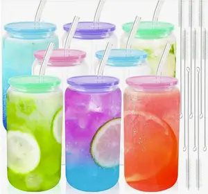 Clear Glass 16 oz Cup with Color Lid