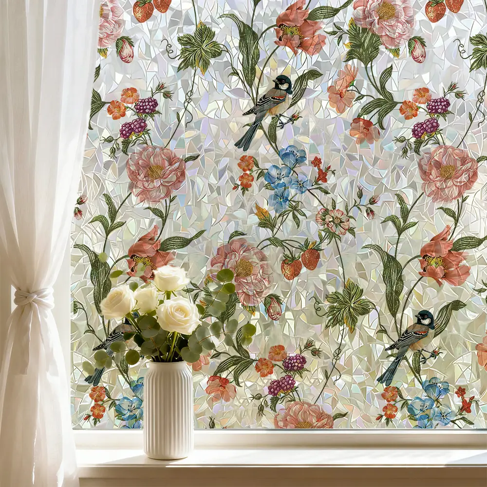 1 Roll Static Cling Iridescent Floral Window Film - Decorative, Modern Home Improvement Product with Easy DIY Installation, Smooth Luminous Wall Sticker for Kitchen, Bedroom, Privacy Protection, Removable Glass Film, Natural Light Enhancement, Indoor