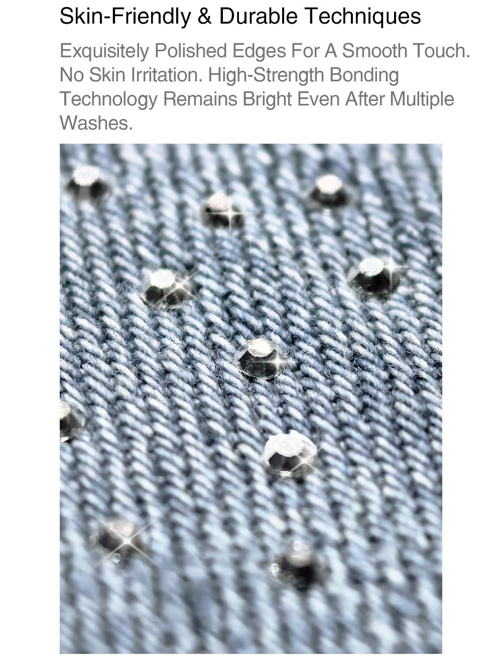 Lux Lee Rhinestone Baggy Barrel Jeans - Vintage Enzyme-Washed Denim, Sparkling Rhinestone Stripes, High-Waisted Tummy Control, Flattering Wide-Leg Fit, Eye-Catching Glittery Street Style For Trendsetters