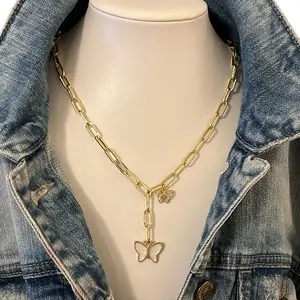 Wings & Sparkle Double Butterfly Drop Necklace - Gold Chain with Delicate Butterfly Charm for Elegant Looks