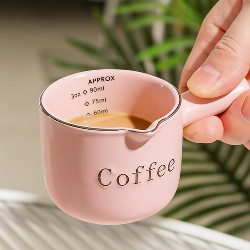 Pink Espresso Cups Ceramic with Handle, Measuring Cup with Dual Scale, Espresso Shot Glass with V-Shaped Mouth, 3 OZ Espresso Accessories