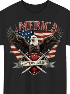 Men'S Retro USA 250 Years United Bald Eagle Patriotic Flag Graphic T-Shirt |   Vintage Flag Design with 250th Anniversary Commemorative Emblem, Comfortable Casual Short Sleeve Round Neck Tee for Daily & Weekend Casual Wear