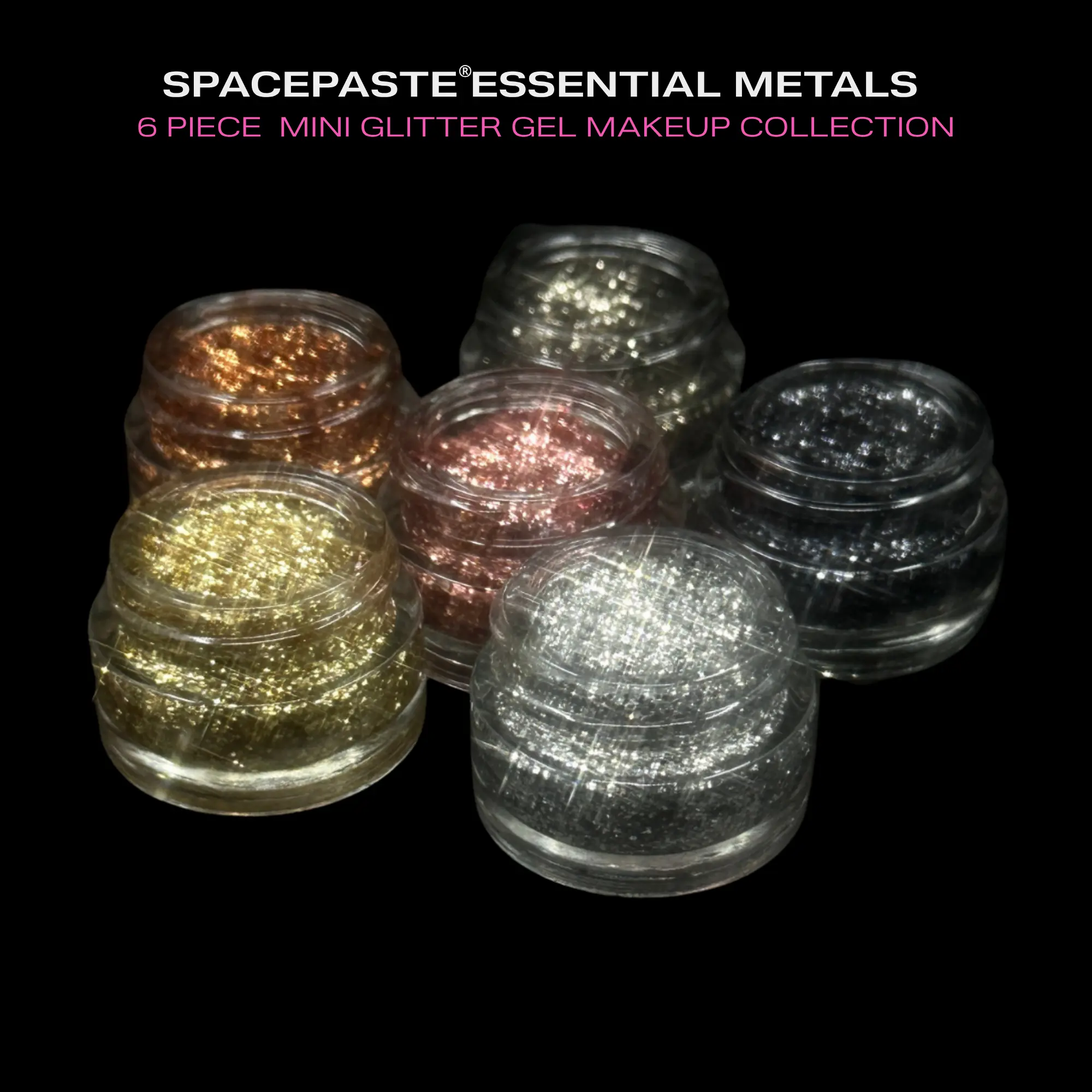 Lemonhead LA SPACEPASTE Essential Metals | 6-Piece Mini Glitter Gel Makeup Collection | Best-selling Neutral Metallic Shades Perfect for Eyeshadow or Eyeliner